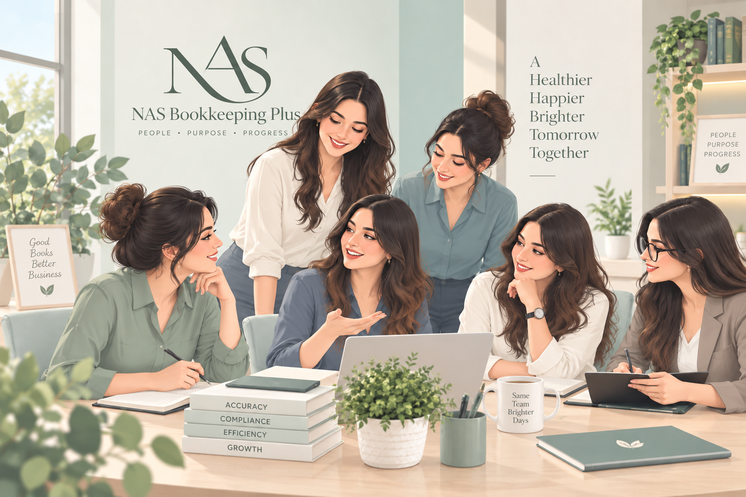 Professional all-women bookkeeping team at work
